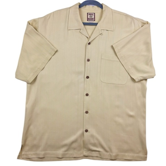 Tommy Bahama Yellow 100% Silk Textured Collared Short Sleeve Button Down Top (L) - Picture 1 of 15